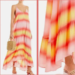 Aqua Swim Dress Womens Small Orange Yellow Tie Dye Maxi Cover Up Resortwear